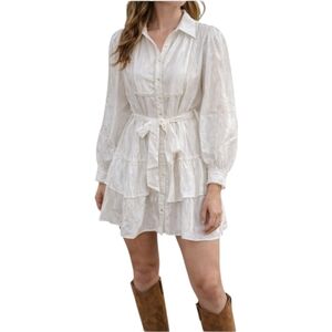 Rareraw White Pearl Trim Button Front Mini Dress Boho Cottagecore Medium New